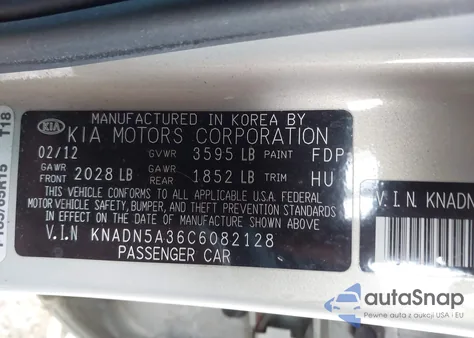 2012 Kia Rio5 Ex z USA, uszkodzony, nr VIN KNADN5A36C6082128